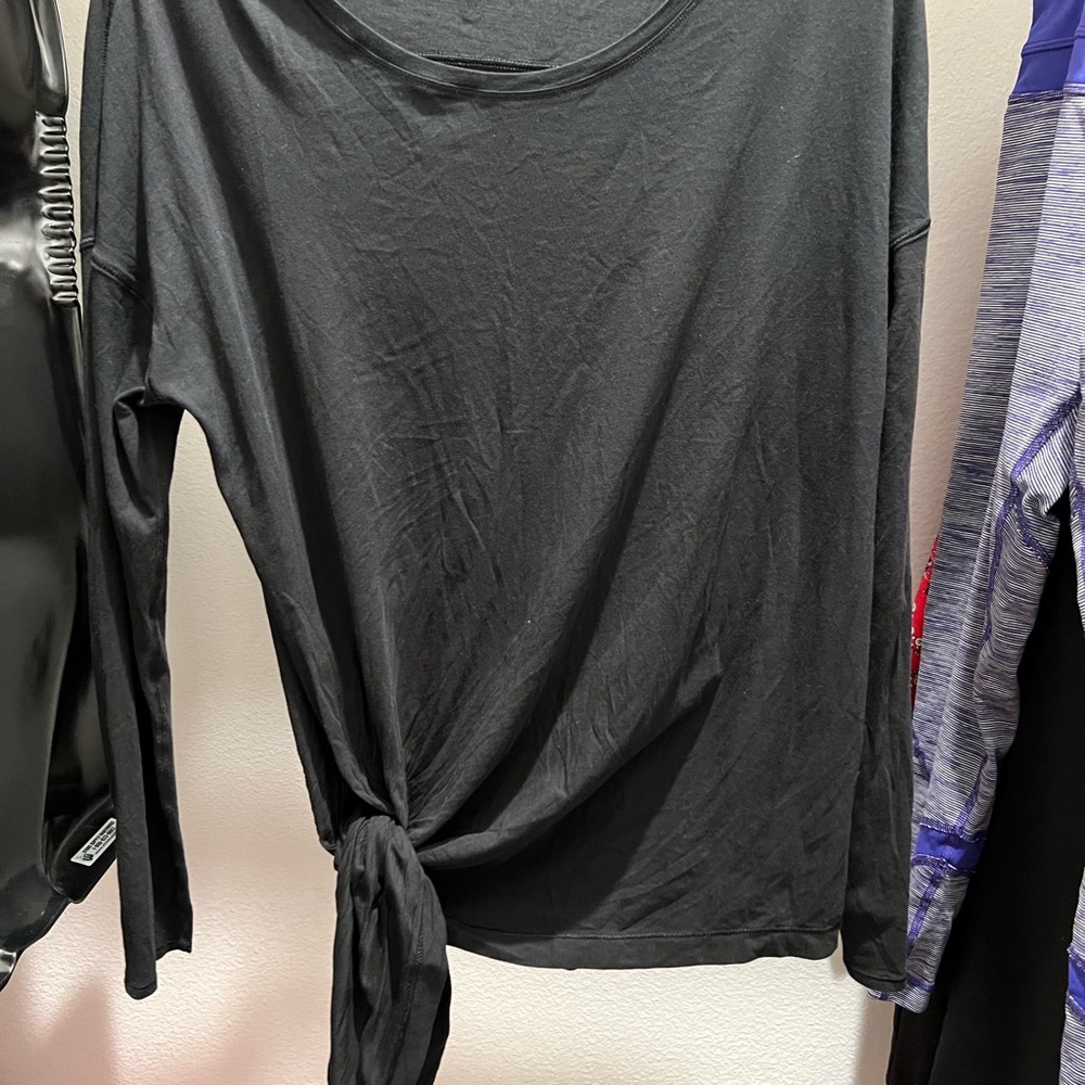 Black Long Sleeve Scoop Neck Tie Front T-Shirt